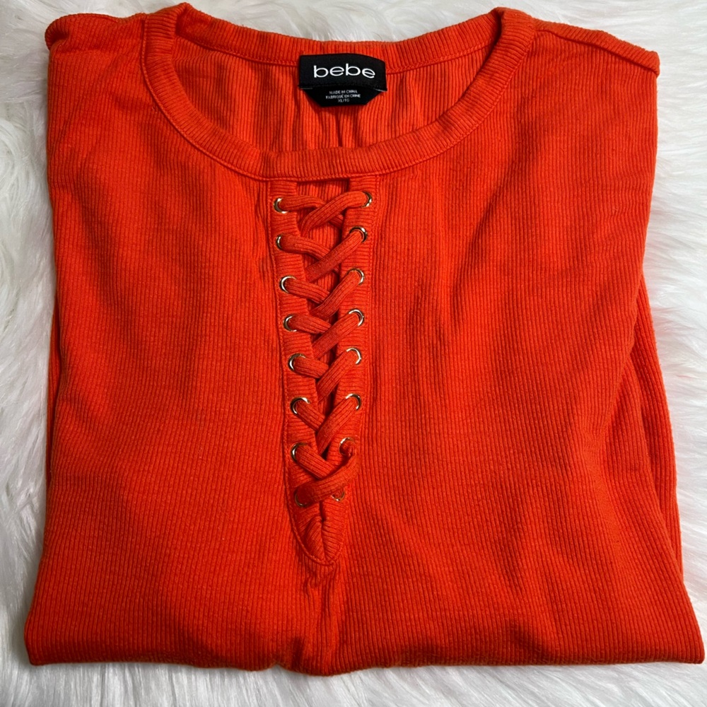 Bebe Bright Orange Lace-Up Top